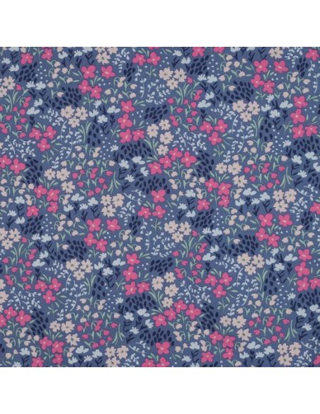 Tessuto di cotone idrorepellente con piccoli fiori - Sfondo blu jeans