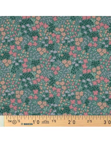 Tessuto di cotone idrorepellente con piccoli fiori - Sfondo verde