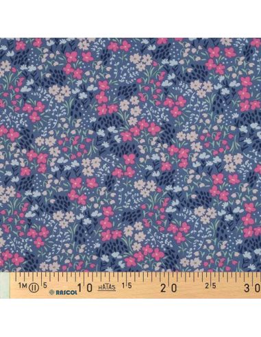Tessuto di cotone idrorepellente con piccoli fiori - Sfondo blu jeans