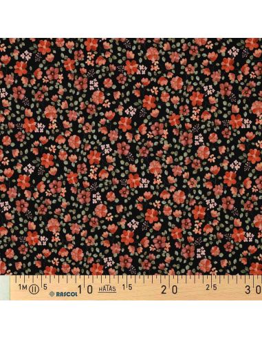 Tessuto jersey Anna - Fiori pesca su sfondo nero