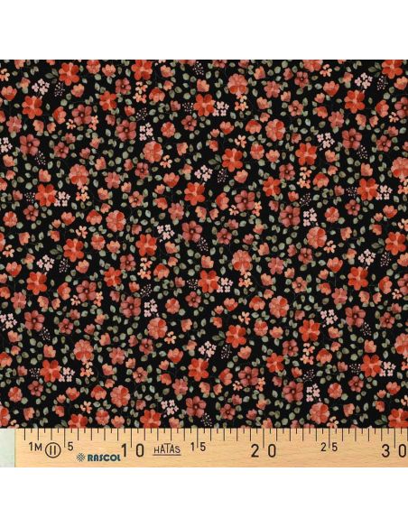 Tessuto jersey Anna - Fiori pesca su sfondo nero