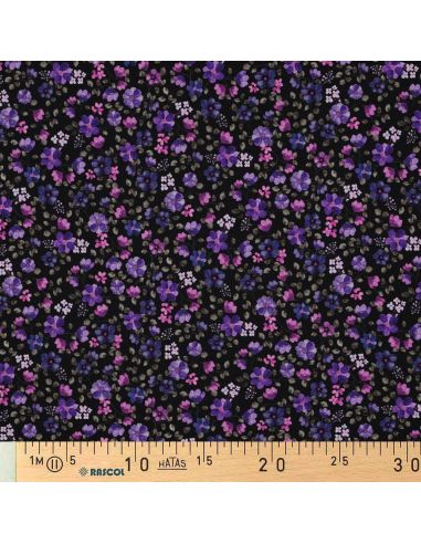 Tessuto jersey Anna - Fiori viola su sfondo blu navy