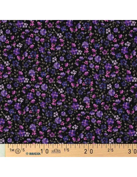 Tessuto jersey Anna - Fiori viola su sfondo blu navy