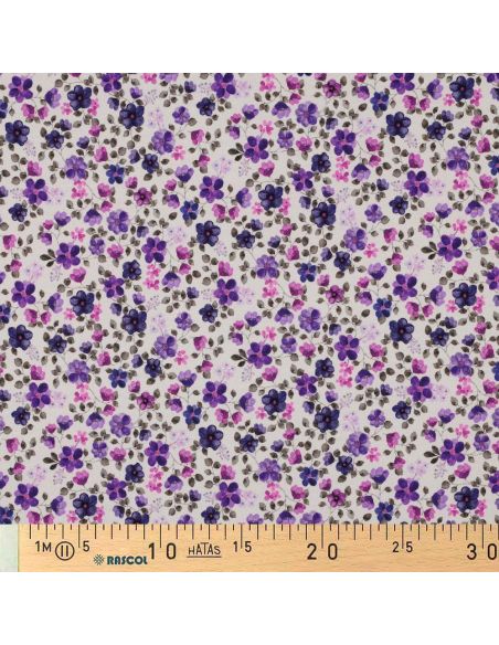 Tessuto jersey Anna - Fiori viola su sfondo bianco sporco