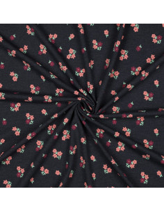 Tessuto jersey piccoli fiori - Blu notte