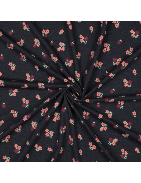 Tessuto jersey piccoli fiori - Blu notte