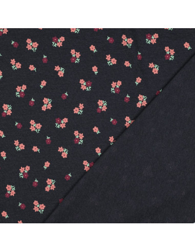 Tessuto jersey piccoli fiori - Blu notte