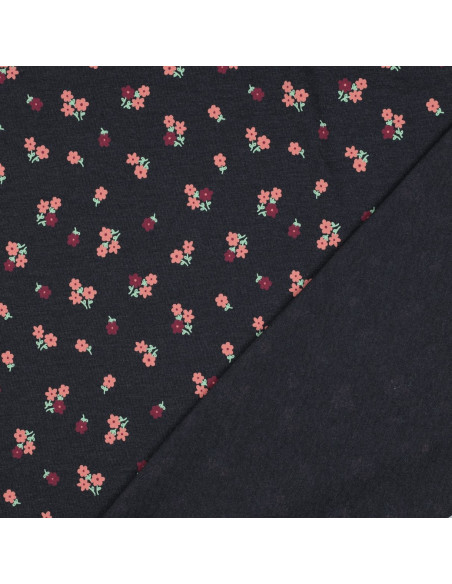 Tessuto jersey piccoli fiori - Blu notte