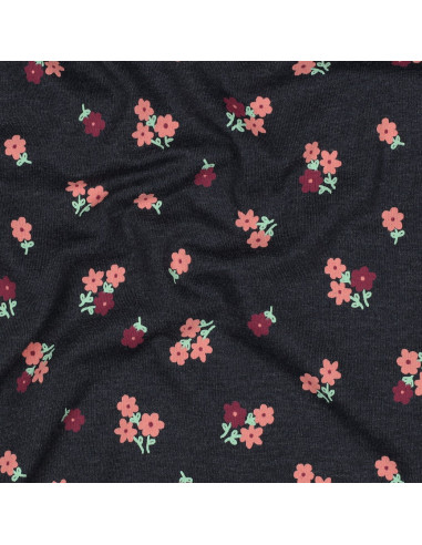 Tessuto jersey piccoli fiori - Blu notte