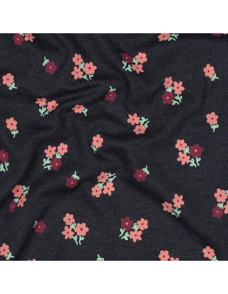 Tessuto jersey piccoli fiori - Blu notte