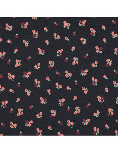 Tessuto jersey piccoli fiori - Blu notte