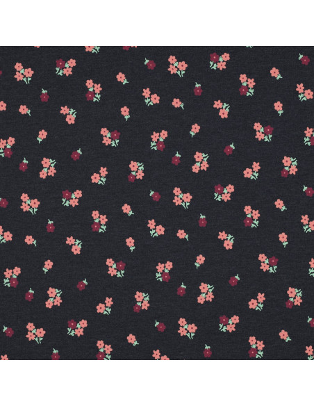 Tessuto jersey piccoli fiori - Blu notte