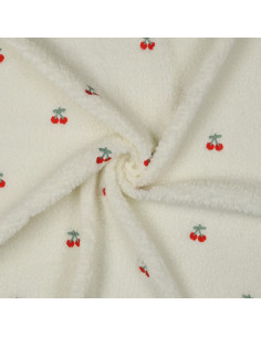 Tessuto pelliccia Teddy ricamato ciliegie - Ecru