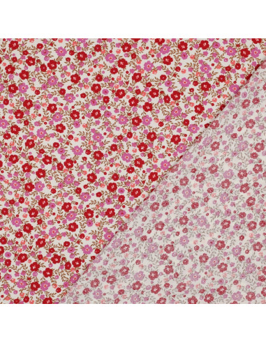 Tessuto in viscosa con piccoli fiori vivaci - Bianco sporco