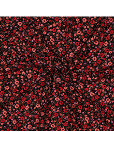 Tessuto in viscosa con piccoli fiori vivaci - Nero