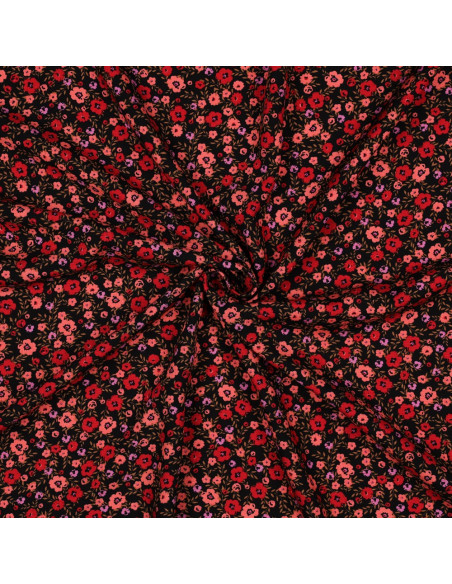 Tessuto in viscosa con piccoli fiori vivaci - Nero