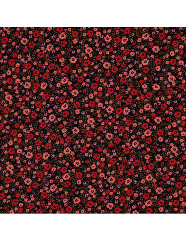 Tessuto in viscosa con piccoli fiori vivaci - Nero