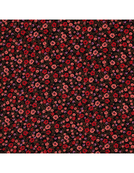 Tessuto in viscosa con piccoli fiori vivaci - Nero