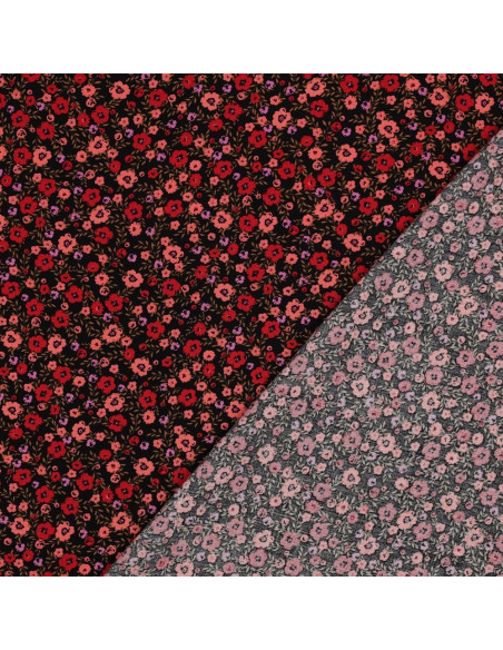 Tessuto in viscosa con piccoli fiori vivaci - Nero