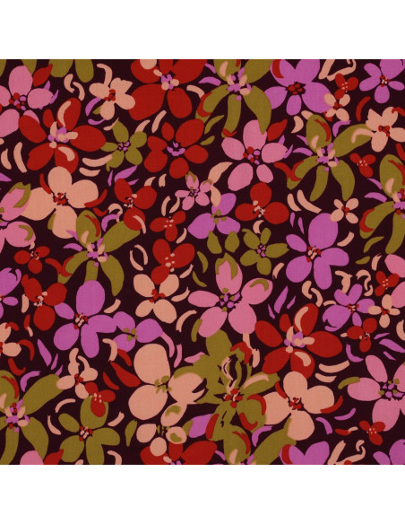 Tessuto in viscosa con fiori vivaci - Viola scuro
