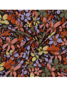 Tessuto in viscosa con fiori vivaci - Marrone scuro