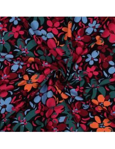 Tessuto in viscosa con fiori vivaci - Nero
