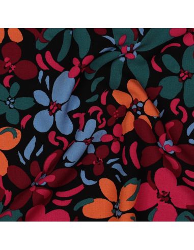 Tessuto in viscosa con fiori vivaci - Nero