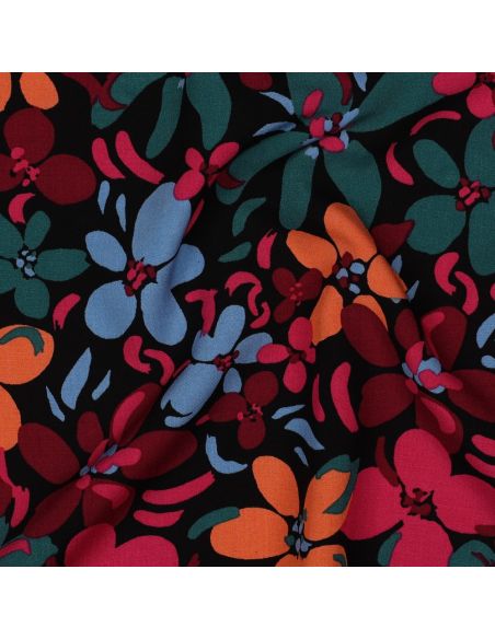 Tessuto in viscosa con fiori vivaci - Nero