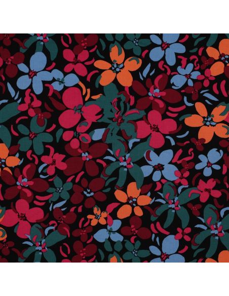 Tessuto in viscosa con fiori vivaci - Nero