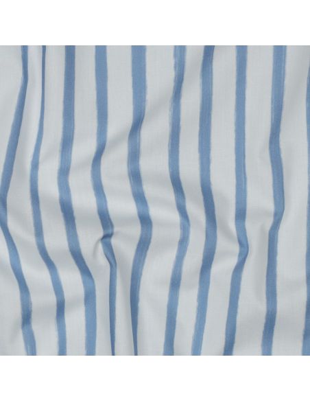 Tessuto popeline di cotone a righe - Azzurro su sfondo bianco