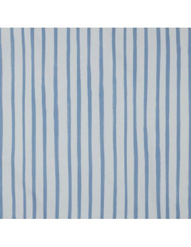 Tessuto popeline di cotone a righe - Azzurro su sfondo bianco