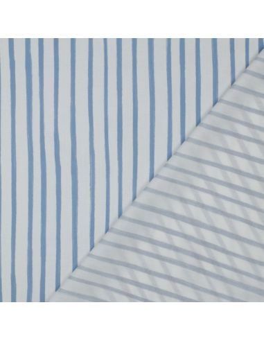 Tessuto popeline di cotone a righe - Azzurro su sfondo bianco