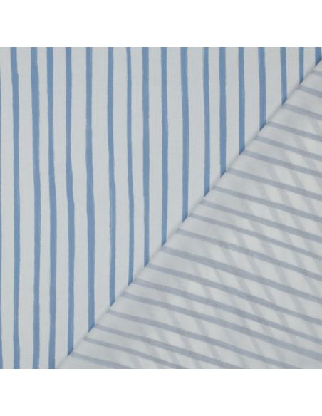 Tessuto popeline di cotone a righe - Azzurro su sfondo bianco
