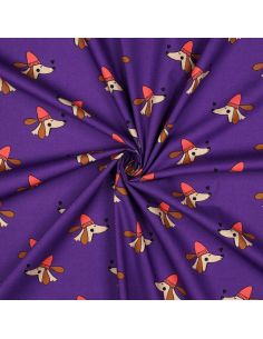 Tessuto popeline di cotone cani e cuori - Viola