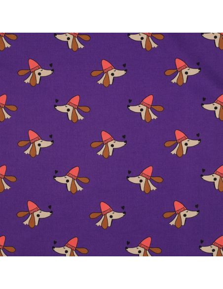 Tessuto popeline di cotone cani e cuori - Viola
