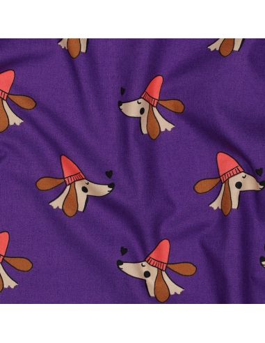 Tessuto popeline di cotone cani e cuori - Viola