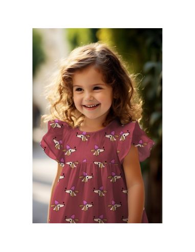 Tessuto popeline di cotone cani e cuori - Bordeaux