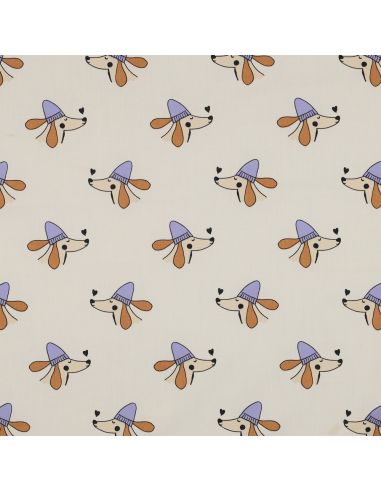 Tessuto popeline di cotone cani e cuori - Bianco sporco