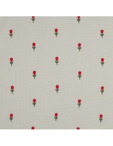 Tessuto doppia garza ricamato fiori - Naturale