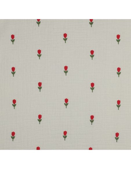 Tessuto doppia garza ricamato fiori - Naturale