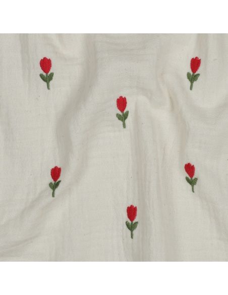Tessuto doppia garza ricamato fiori - Naturale