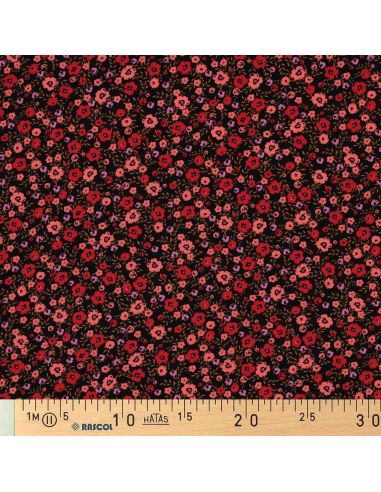 Tessuto in viscosa con piccoli fiori vivaci - Nero