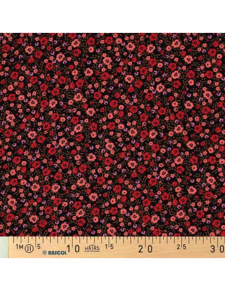 Tessuto in viscosa con piccoli fiori vivaci - Nero