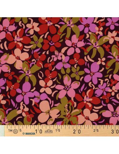 Tessuto in viscosa con fiori vivaci - Viola scuro