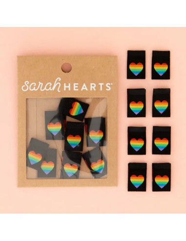 Set di 8 etichette tessute - Cuore orizzonte arcobaleno