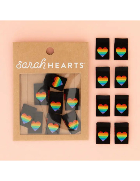 Set di 8 etichette tessute - Cuore orizzonte arcobaleno