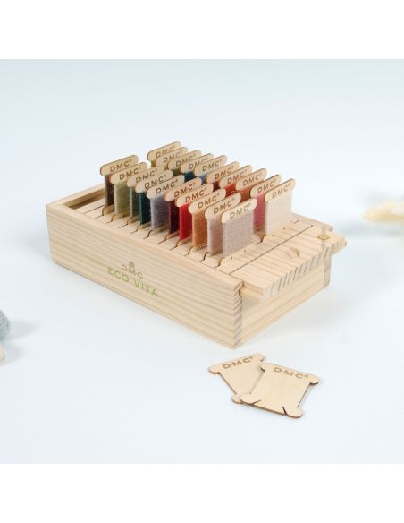 Scatola di stoccaggio con 24 cartelle in legno DMC