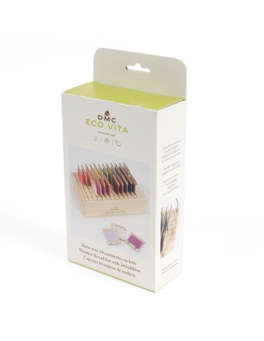 Scatola di stoccaggio con 24 cartelle in legno DMC