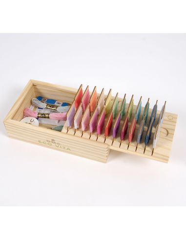 Scatola di stoccaggio con 24 cartelle in legno DMC
