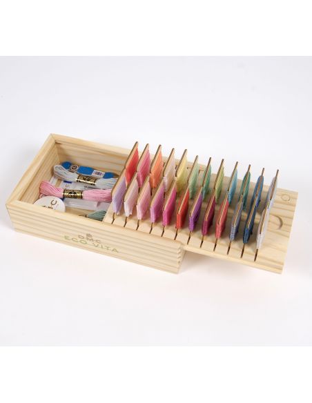 Scatola di stoccaggio con 24 cartelle in legno DMC